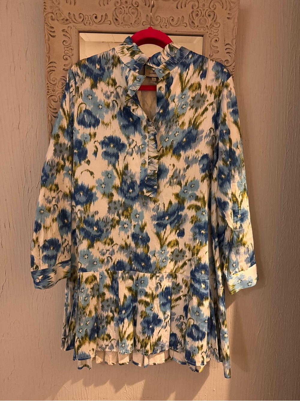 Tuckernuck Blue and Green Floral Ruffle Mini Dress